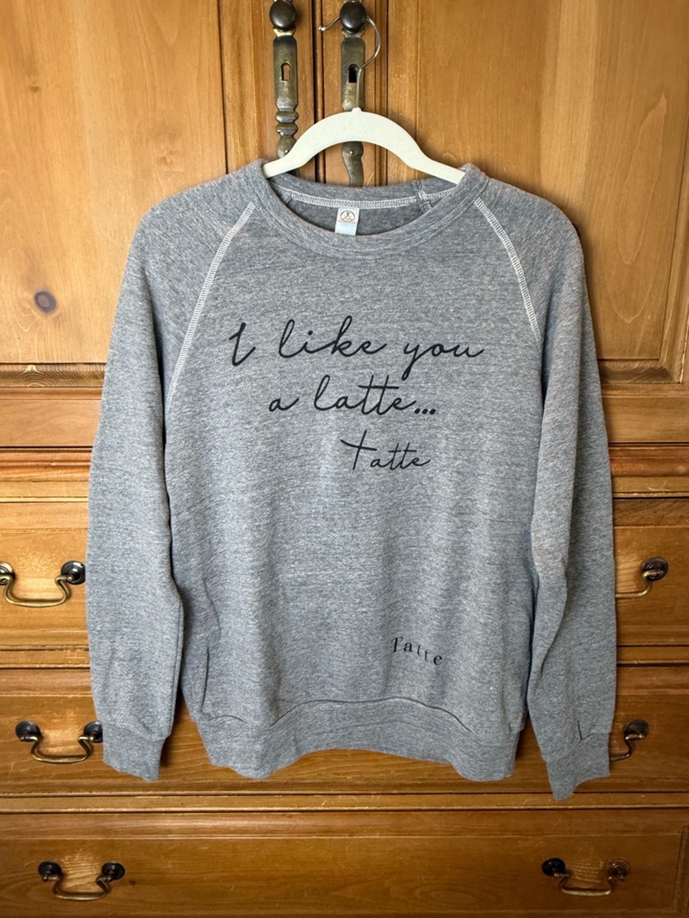 Gray Graphic Crewneck Sweatshirt - I Like You a Latte Tatte Bakery